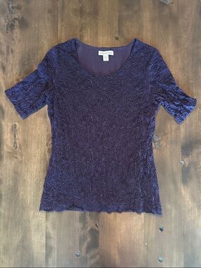 Coldwater Creek Deep Purple Lace Scoop Neck Short Sleeve Top - Size Small/8